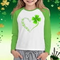 thumbnail image 2 of lnmuld Summer Tops St Patrick's Day Graphic Raglan Sleeve Tee for Girls Festive Four Leaf Print Casual Top Size:3-4 Years, 2 of 3