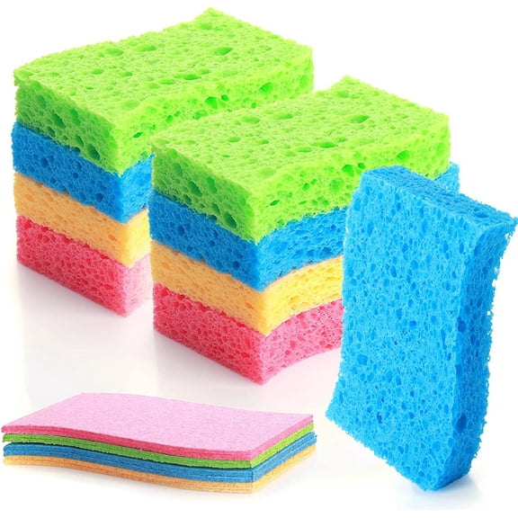 12 Pieces Kitchen Cleaning Scrub Sponge, Compressed Cellulose Sponges Non-Scratch Natural Dish Sponge for Kitchen Bathroom Cars, Funny Cut-Outs DIY