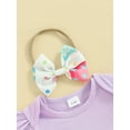 thumbnail image 5 of Bagilaanoe 3Pcs Newborn Easter Outfits Baby Girls Overalls Dress Set Short Sleeve Romper Tops + Embroidery Suspender Skirt + Headband 3M 6M 9M 12M 18M Infant Spring Casual Clothes, 5 of 9