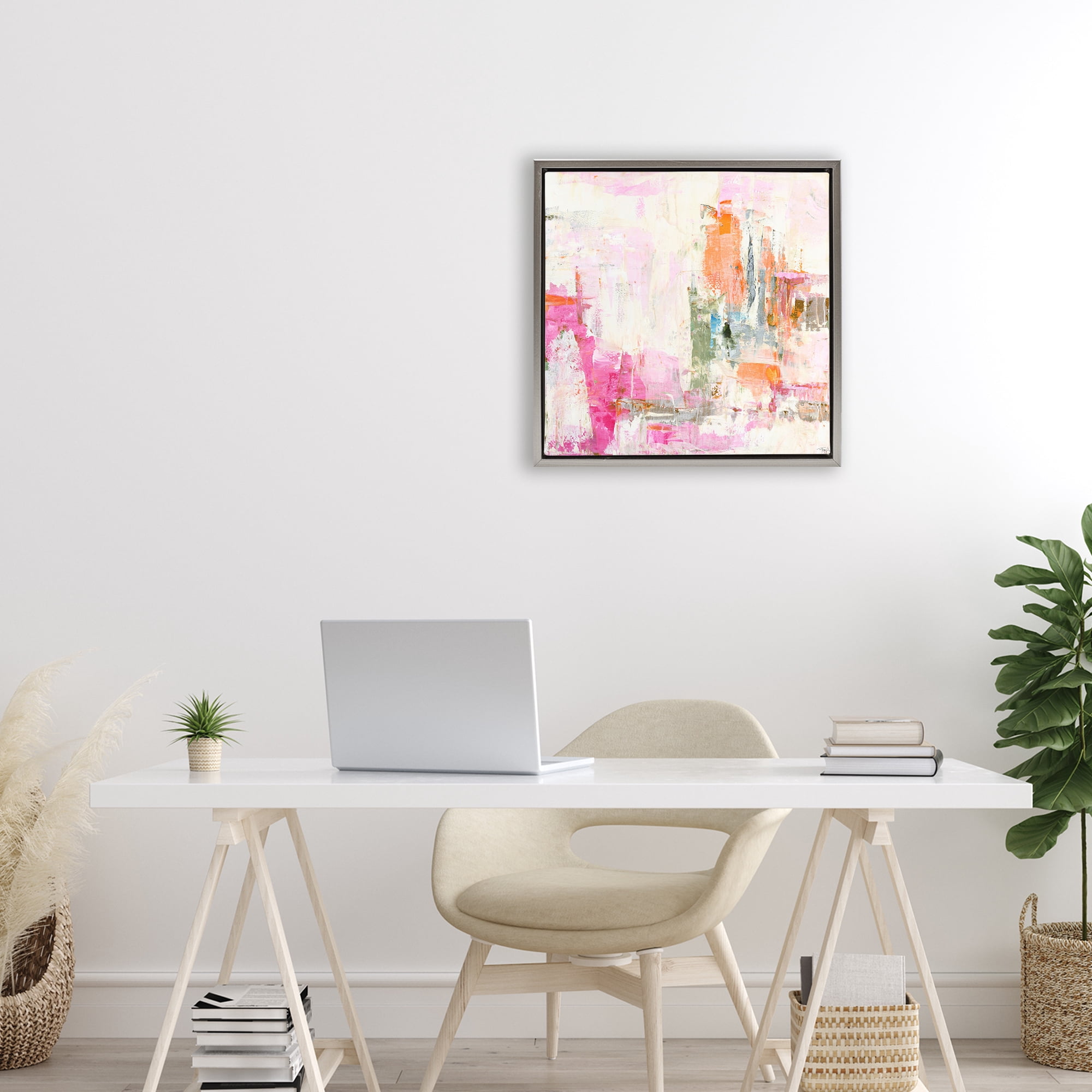 Stupell Industries New Age Pink Abstract Gray Framed Floater Canvas Wall Art, design by Design Fabrikken