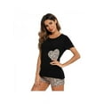 thumbnail image 2 of Women's Plaid Pajamas Set Summer Cute Heart Printed Short Sleeve Shirts Top Plaid Capri Shorts Sleepwear,2 Piece Nightshirts Loungewear Super Soft Cooling Sleepshirt with Lounge Shorts PJ Sets S-XXL, 2 of 7