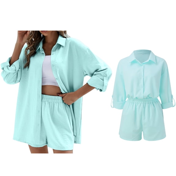 Shorts Set for Women Two Piece Set Button Down Shirt Short Summer Clothes Sets for Women