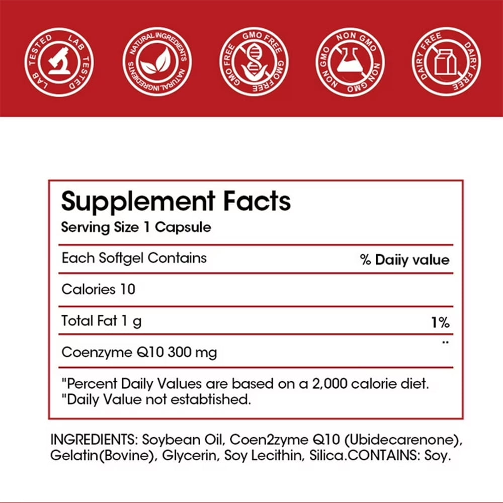 MENXI CoQ10 300mg, High Potency Ubiquinone Softgels for Heart Health & Energy Support, Antioxidant, 2 Bottles (120 Softgels Each)