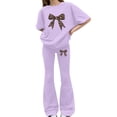 thumbnail image 2 of UACY Girls 2 Piece Outfits Long Sleeve Crew Neck Bow Sweatshirt Top and Flare Pants Set (Purple, 10-11 Years), 2 of 6