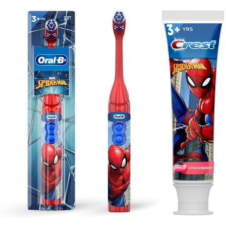 Oral-B Spiderman Battery Toothbrush and Crest Spiderman Toothpaste Bundle