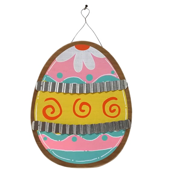 NEXAVKPR Easter Eggs Decorations Wooden Corrugated Iron Hanging Board Plaque Spring Garden Decor Craft Handmade Ornament
