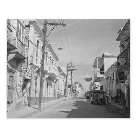 1941 Manati Puerto Rico Photo Print - 24x30 Inch Vintage Photo of Street in Manati Puerto Rico Shopping District Poster