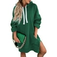 thumbnail image 5 of Weardear Women's Extra Long Hoodie with Pocket Loose Solid Color Long Sleeve Pullover Sweatshirt Tops Dark Green,L, 5 of 7