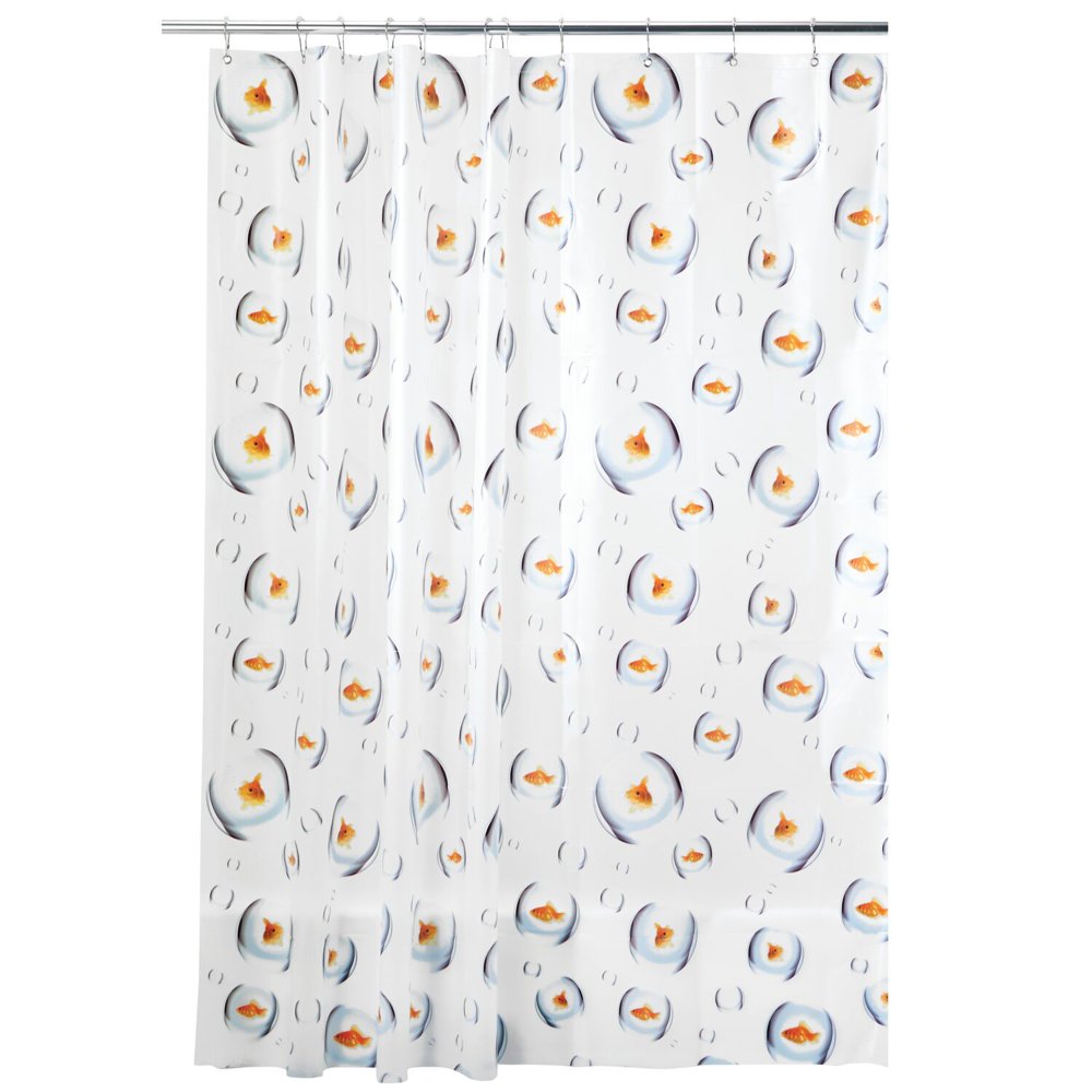 InterDesign Bubble Fish PEVA Shower Curtain, 72" x 72"
