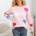thumbnail image 2 of Htigea Women's Cute Heart Sweater Pullover Long Sleeve Crewneck Casual Knitted Sweaters Loose Fit Tops Pink S, 2 of 6