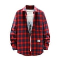 thumbnail image 2 of Men's Plaid Sport Coats Big & Tall Shirt Loose Youth Long Sleeve Shirt Casual Long Sleeve Lapel Workout Blouse & Shirt Red Jacket Coat Men Size 5X-Large, 2 of 5