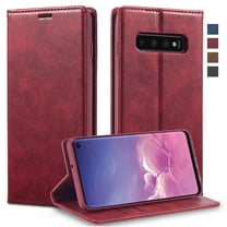 Dteck for Samsung Galaxy S10 6.1" 2019 Flip Wallet Case, PU Leather Magnetic Clasp Case with Card Slot & Kickstand Shockproof Protective Case for Samsung S10 Women Men, Red