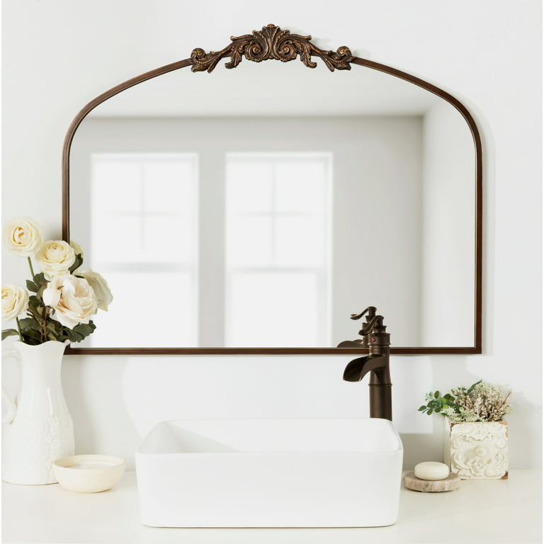Kate and Laurel Arendahl Traditional Vertical Oval Wall Mirror, 18 x 24,  Antique White, Vintage Glam Baroque-Inspired Round Bathroom Vanity Mirror  with Ornate Crown – kateandlaurel