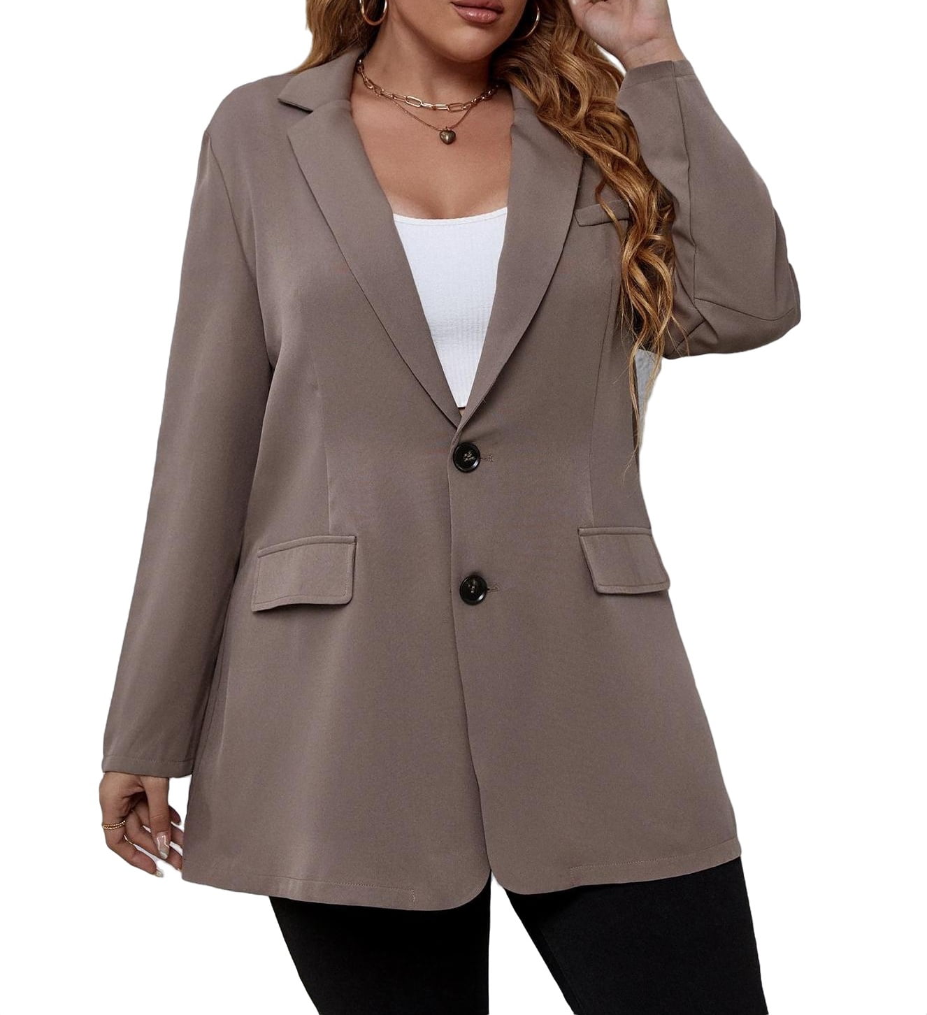Elegant Solid Lapel Neck Regular Long Sleeve Purple Plus Size Blazers (Women's  Plus) 