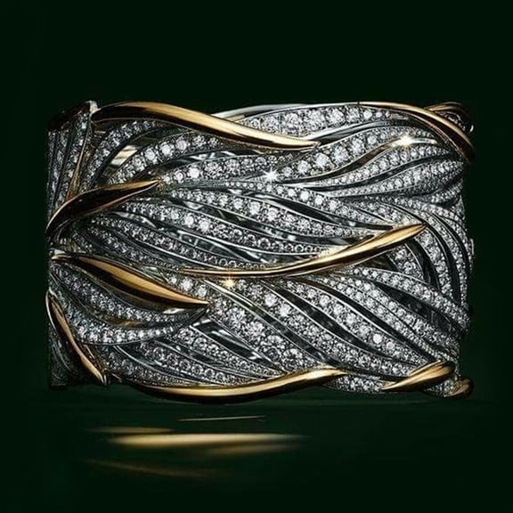 Fashion Micro-Inlaid Zircon Winding Multi-Layer Gold Two-Color Ring