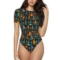 thumbnail image 1 of Vsdgher Combinaison à Manches Courtes Imprimé Guitare Coloré pour Femmes, Justaucorps une Pièce Aguichant Col Rond Shapewear Contrôle du Ventre-Petit, 1 of 7