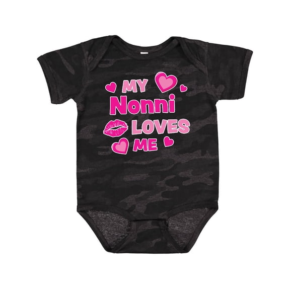 Inktastic Valentine's Day My Nonni Loves Me Hearts and Lips Boys or Girls Baby Bodysuit