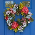 thumbnail image 2 of Godderr Peony Small Silk Flower Blossoms Wreath Door Decoration Garland Simulation Decoration Wreath 15.75inch, 2 of 6