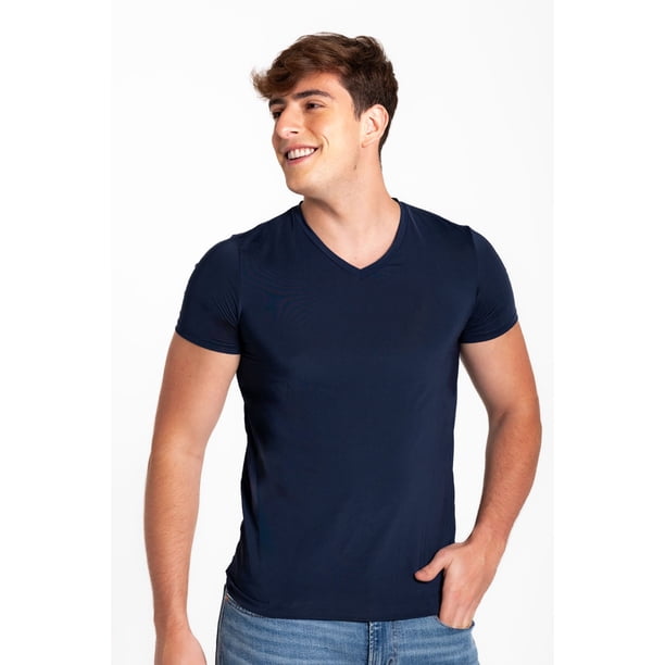 Camiseta Cuello V Manga Corta Diane & Geordi Colombia Microfibra azul XL