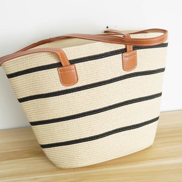 Zhuge Bolso de mano de paja elegante de verano para mujer, bolso de mano tejido de gran capacidad con asa (07)