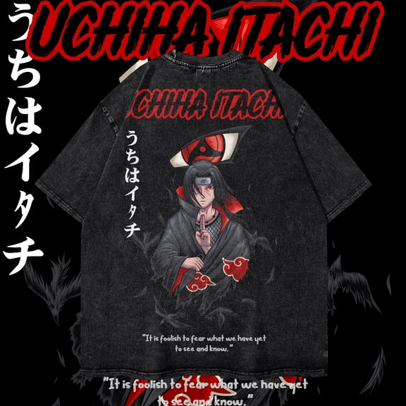 Heavy Acid-Washed Unisex Anime T-Shirt Streetwear Gym Style Itachi Best Holiday Gift -1823