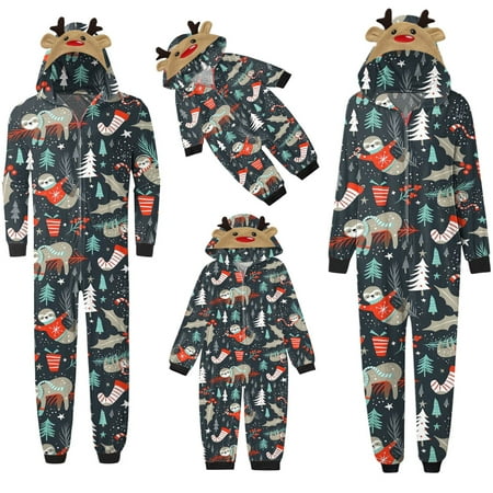 

Sunisery Matching Pajamas Set for Family Fleece Christmas Sleepwear Zipper Jumpsuit with Pockets