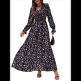 thumbnail image 1 of Vestido Informal de Otoño con Estampado Floral, Escote en V y Corte A para Mujer, Larga, Estilo Negro XL, 1 of 9