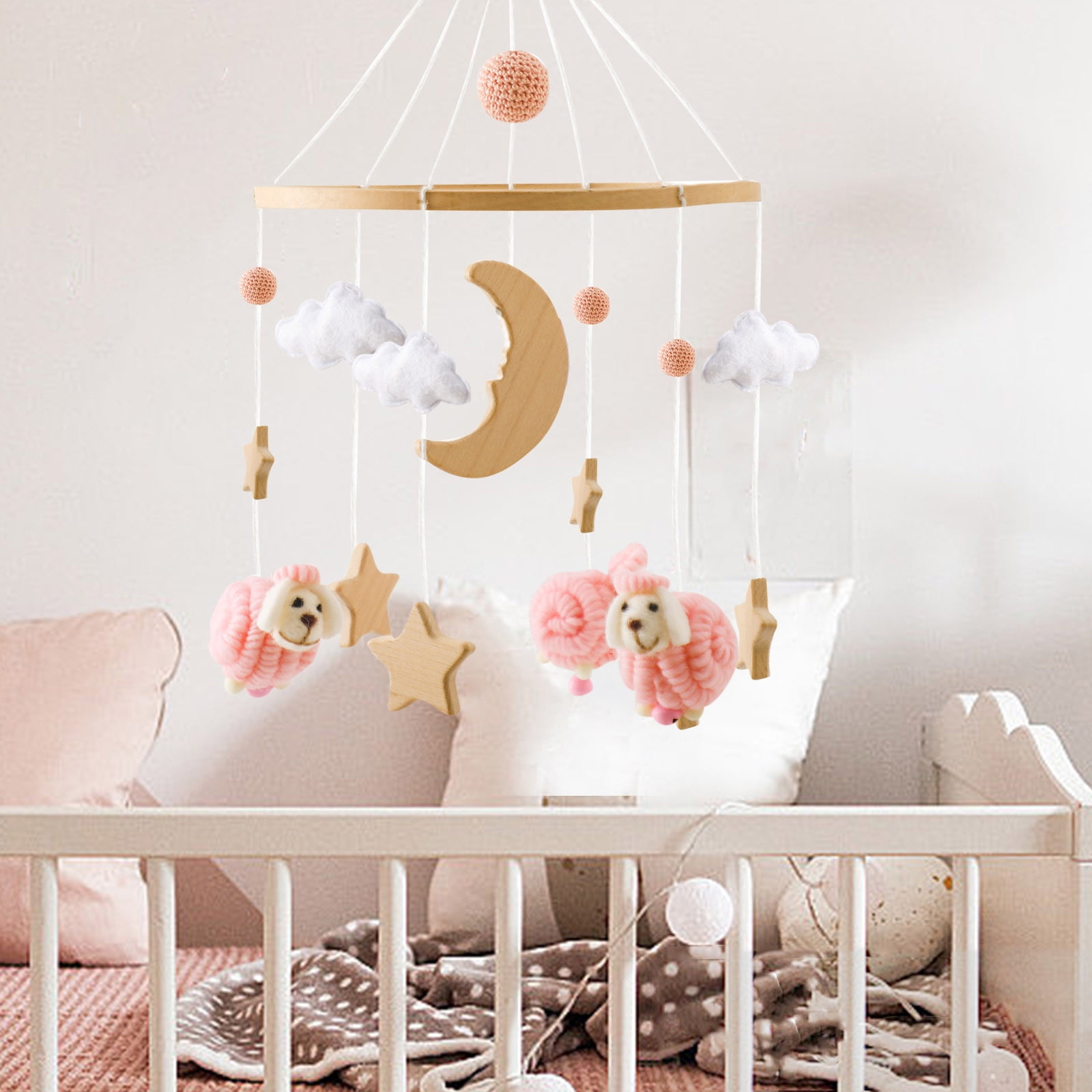 Staron Wooden Felt Baby Mobile, Hanging Crib Decoration for Newborns, Musical Wind Chime for Nursery