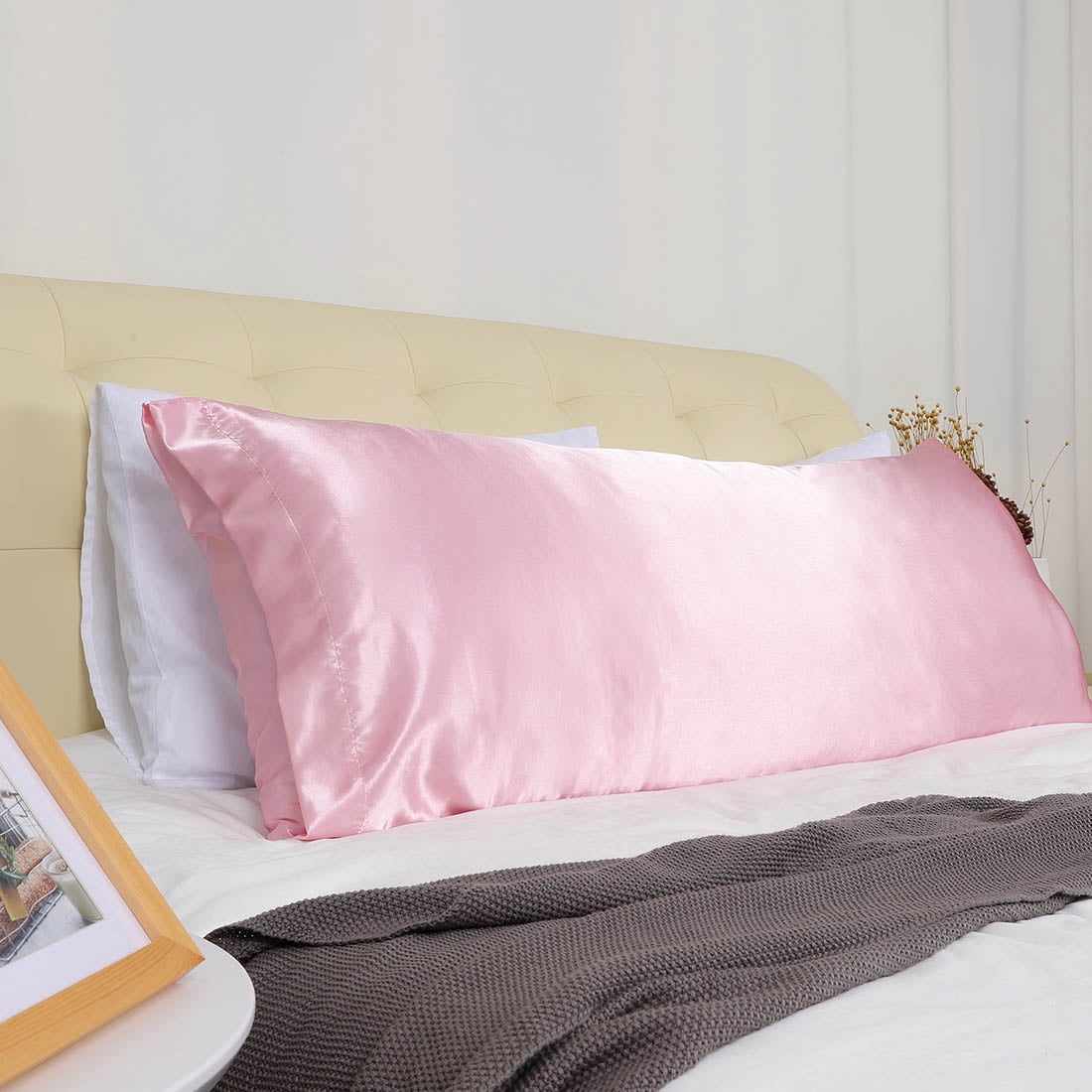 Unique Bargains 2 Pack Polyester Satin Body Pillow Cover 20" x 54" Pink