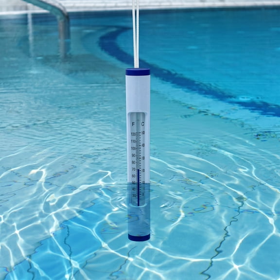 Northlight 6.75" White and Blue Round Swimming Pool Thermometer with Cord