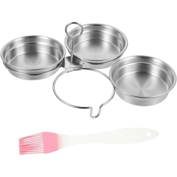 ABPETE Egg Boiling Non Stick Egg Poacher Poacher Egg Holder Stainless Steel Egg Poacher Pan Insert Metal Egg Cups with Pastry Brush for Poached Eggs Poached Egg Tool Nonstick Egg Poacher