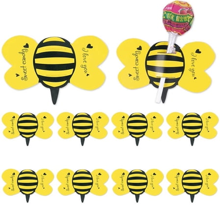 Lollipop Paper Cards 50pcs Cartoon Bee Shape Lollipop Holder Cards DIY Candy Wrapping Cards For Birthday Party