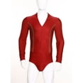 thumbnail image 3 of Eandarui Men's Tango Latin Dance Leotard Shirts Shiny Rhinestone Long Sleeve Chacha Rumba Samba Red 3XL, 3 of 7