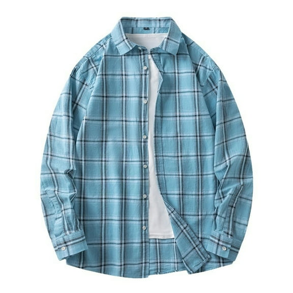 BVnarty Plaid Shirts for Men Vintage Plaid Button Pocket Lapel Shirt for Men, Long Sleeve Casual Top, Comfortable Polyester Blouse for Fall Wear