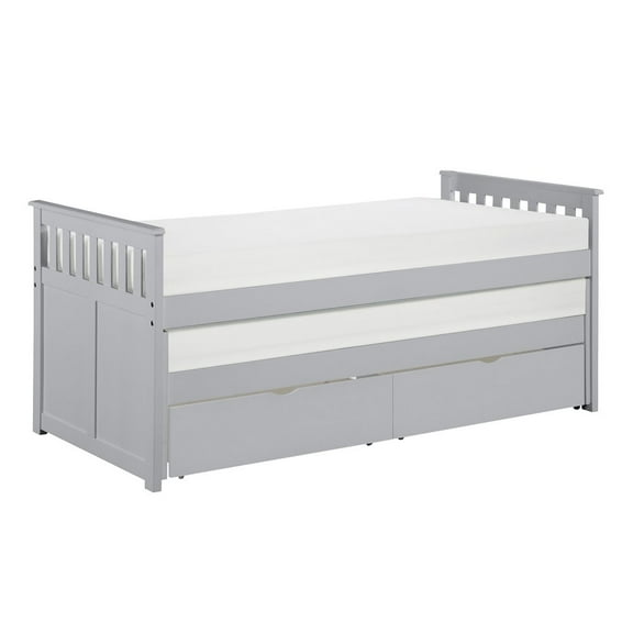 Lexicon Orion 81.5" Transitional Wood Twin/Twin Bed with Storage Boxes in Gray
