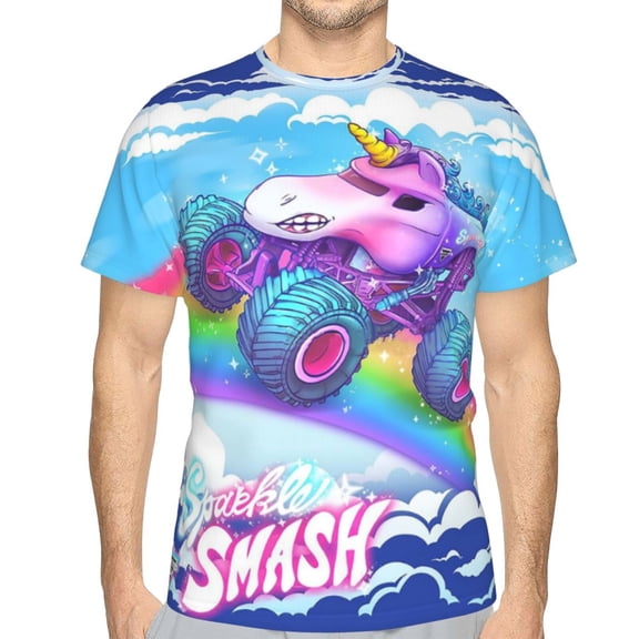 Monster-Sparkle Smash Trucks Casual Men's T-Shirts Classic Crew T-Shirt Tops Slim Fit Short Shirts Sleeves Tees