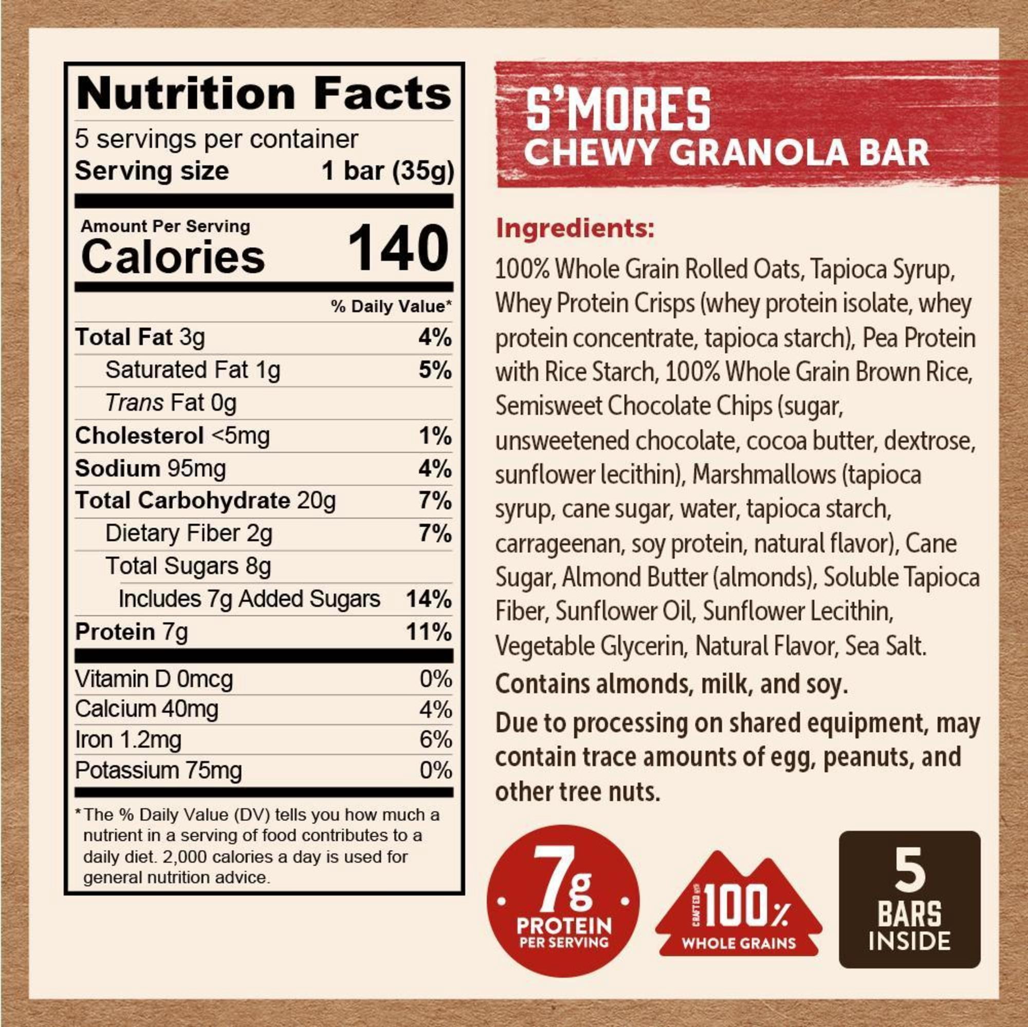 (3 pack) Kodiak Protein-Packed S'mores Chewy Granola Bars, 1.23 oz, 5 Count Cardboard Box
