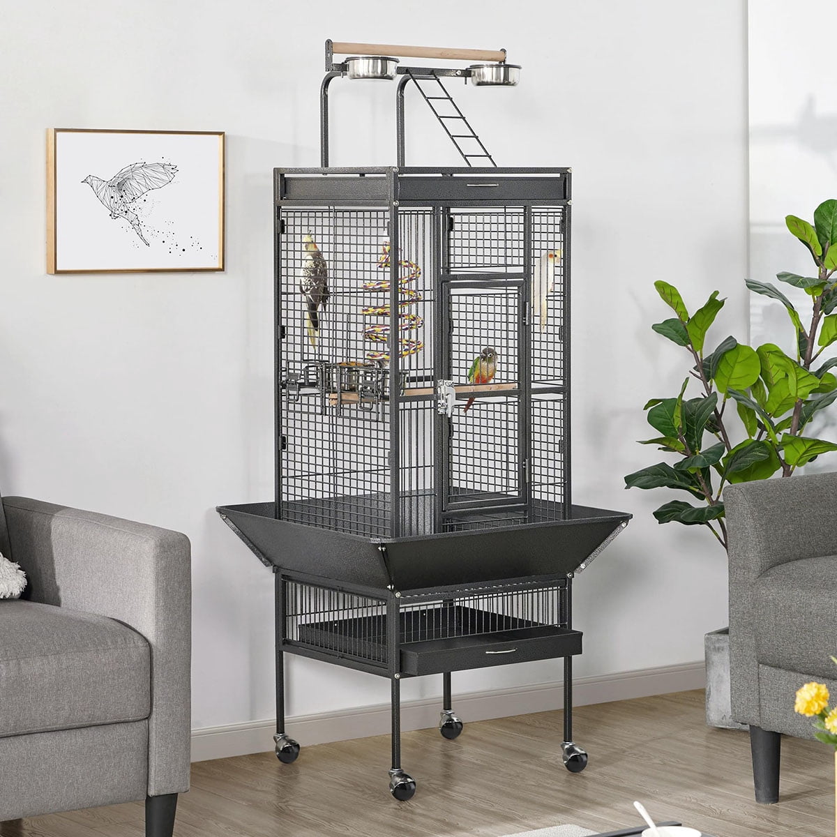 Soonbuy 61-inch Playtop Wrought Iron Large Parrot Bird Cages with Rolling Stand for Cockatiels Amazon Parrot Quaker Conure Parakeet Lovebird Finch Canary Small Medium Parrot Cage Birdcage