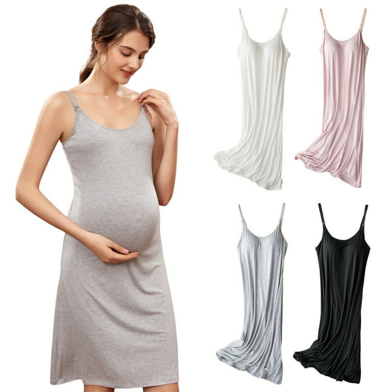 Pretty Comy Women's Maternity Gowns, Nursing Nightgown with Adjustable  Strap, Dress with Built-in Bra for Pregnant Pack of 3