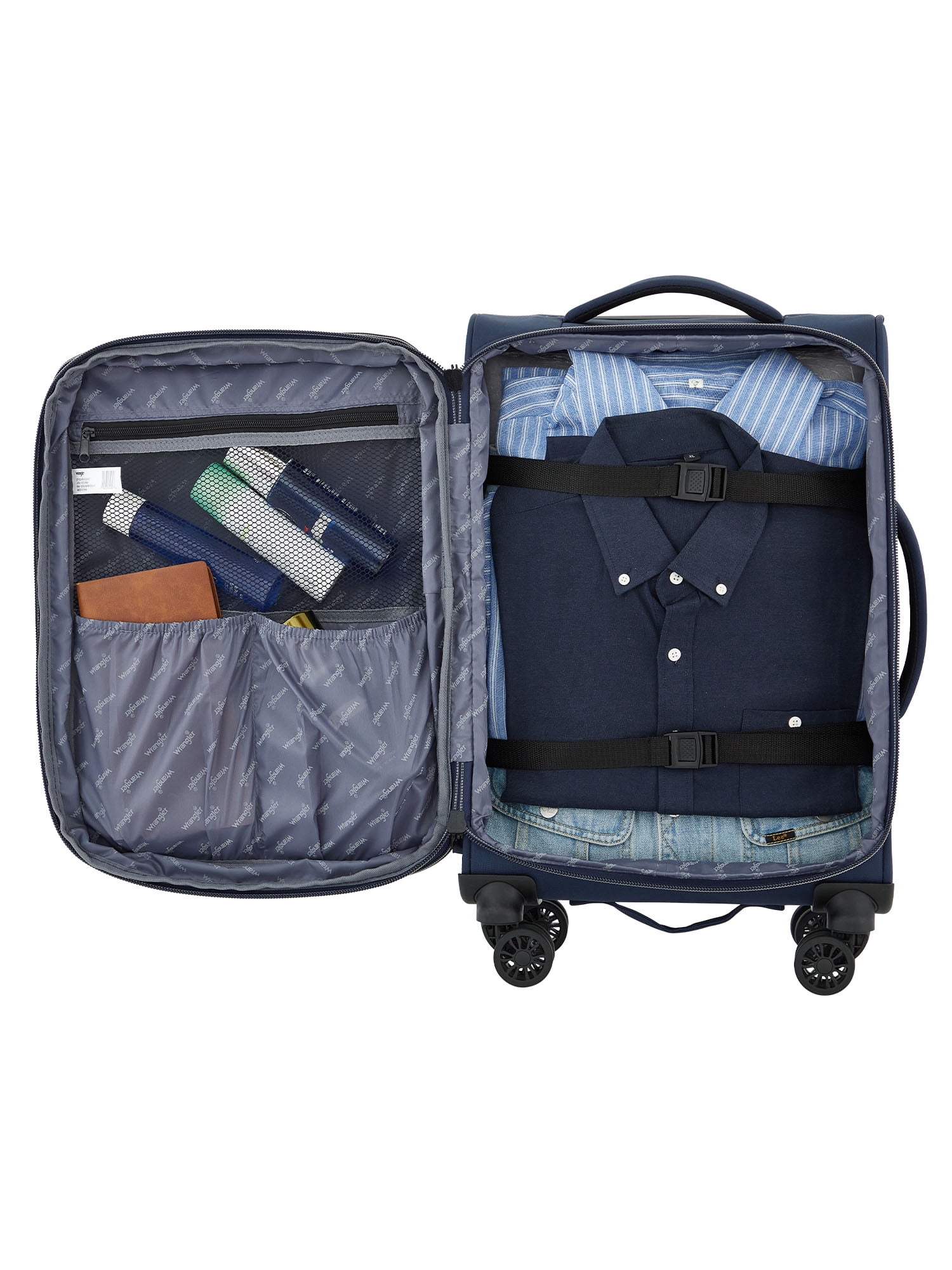 Wrangler 20-inch Expandable Rolling Carry-on w/ 360° 8-Wheel System , Navy