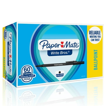 Paper Mate Write Bros Ballpoint Pens, Medium Point (1.0mm), Black, 60