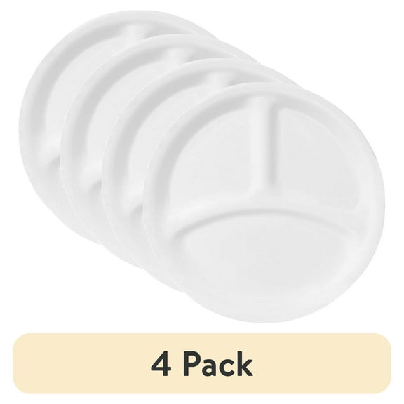 (4 pack) Corelle Winter Frost White, Round Divided Dinner Plate, 10.25"