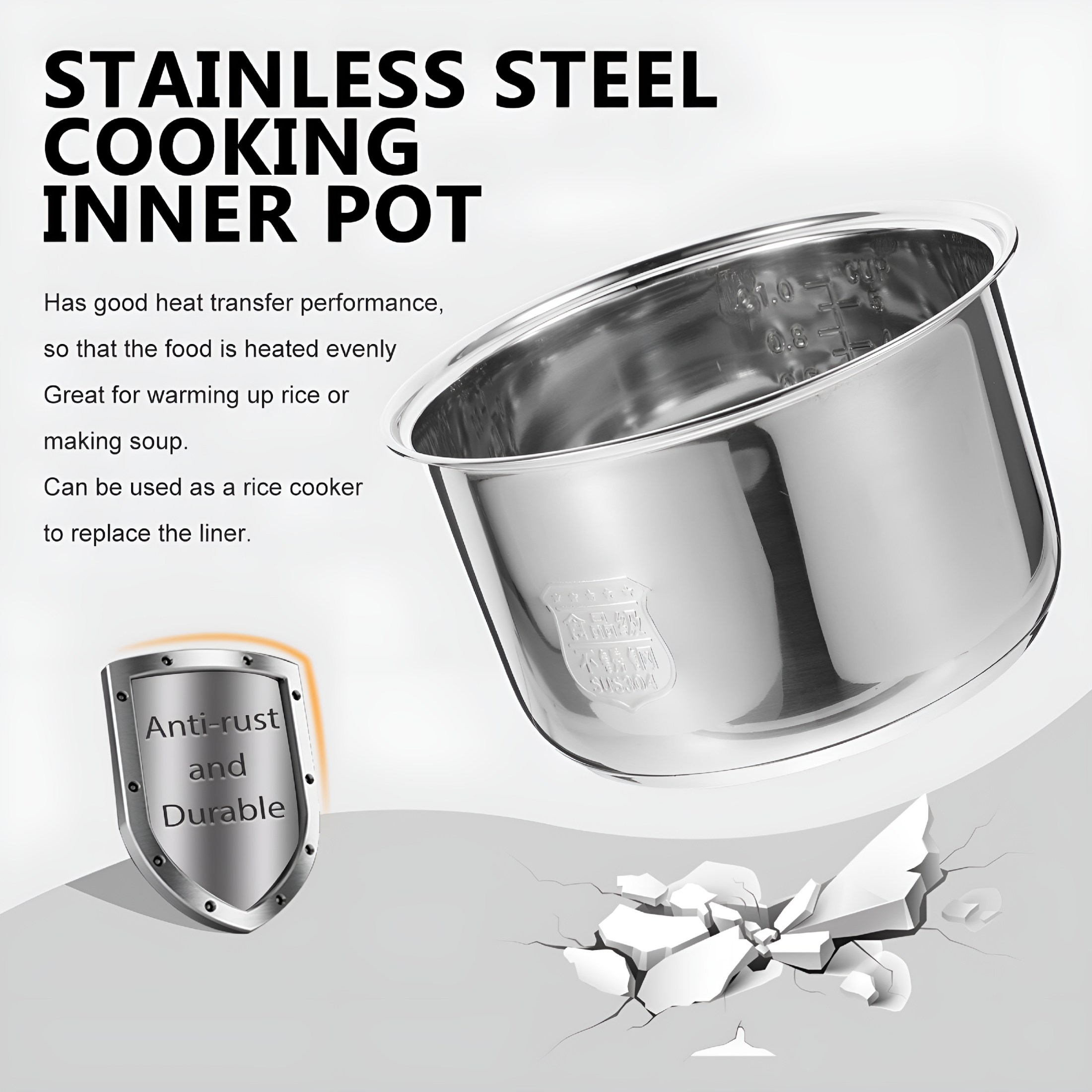 ACDANC 2026 New Stainless Steel Cookware Household Rice Cooker Inner Pot Professional Rice Cooker Pot Electric Cooker Accessory Rice Cooker Stainless Steel Inner Pot