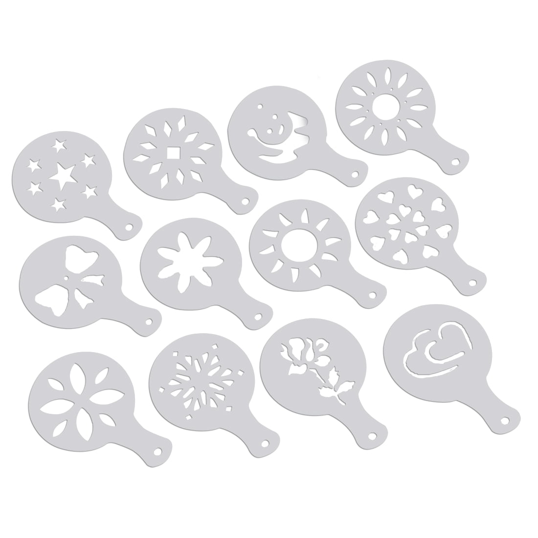 Kingken 12 Pcs Cappuccino Coffee Stencils Template Strew Flowers Pad Duster Spray White 