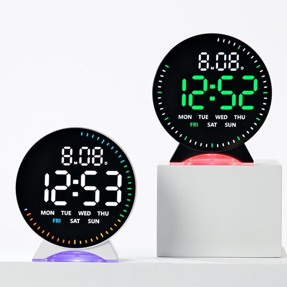 Digital Clock with Large LED Display, Date and Temperature, Auto DST, Adjustable Brightness, Battery or Plug In for Bedroom or Office