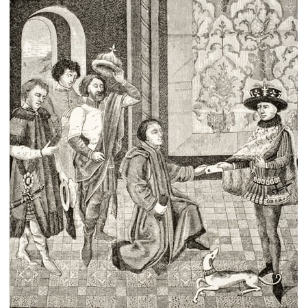 Charles Eldest Son Of King Pepin Receives The New Of The Death Of His Father And The Great Feudalists Offer Him The Crown Costumes Worn Are Of The 15Th Century Court Of Burgundy Facsimile Of Miniature