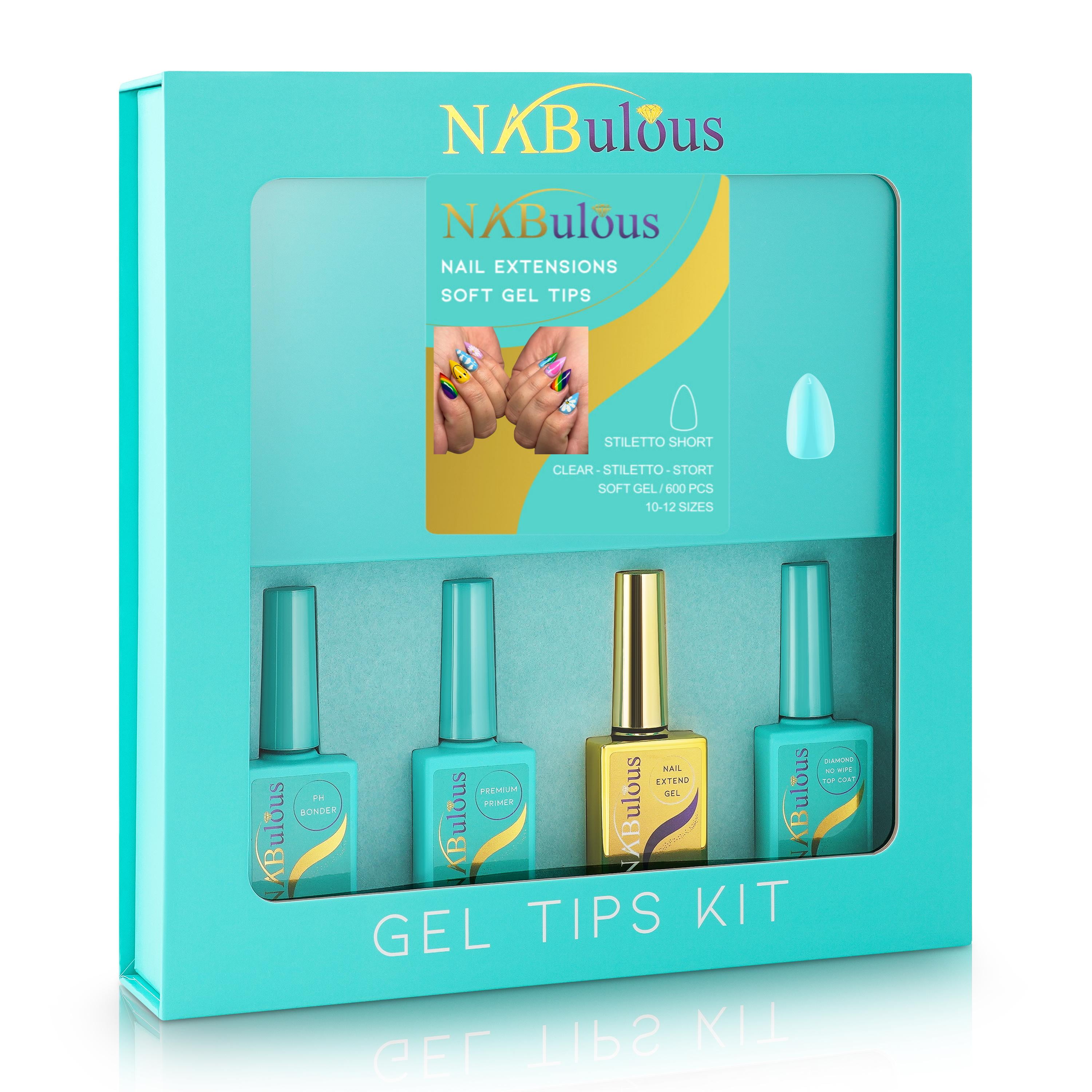 NABulous™ Clear Stiletto Short Soft Gel Nail Starter Kit | Professional Nail Kit | Short Length Full Cover Nail Tips | DIY Manicure Essentials (Stiletto Short)