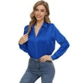 thumbnail image 4 of NeedBo Women's Blouse Satin Silk Button Down Shirts Casual Loose Long Sleeve Office Work Tunic Tops, Royal Blue, 4 of 8