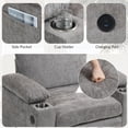 thumbnail image 3 of Oversized Chaise Lounge Chair Indoor with USB & Cup Holder, Upholstered Chenille Sofa Bed with Armrests Storage and Ottoman, Comfy Reading Gaming Chair for Living Room, Grey, 3 of 9