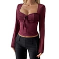 thumbnail image 1 of Top de Encaje de Larga con Cuello en V para Mujer, Estilo Y2K, Camiseta Sin Mangas, Ideal para Otoño e Invierno Rojo L, 1 of 7